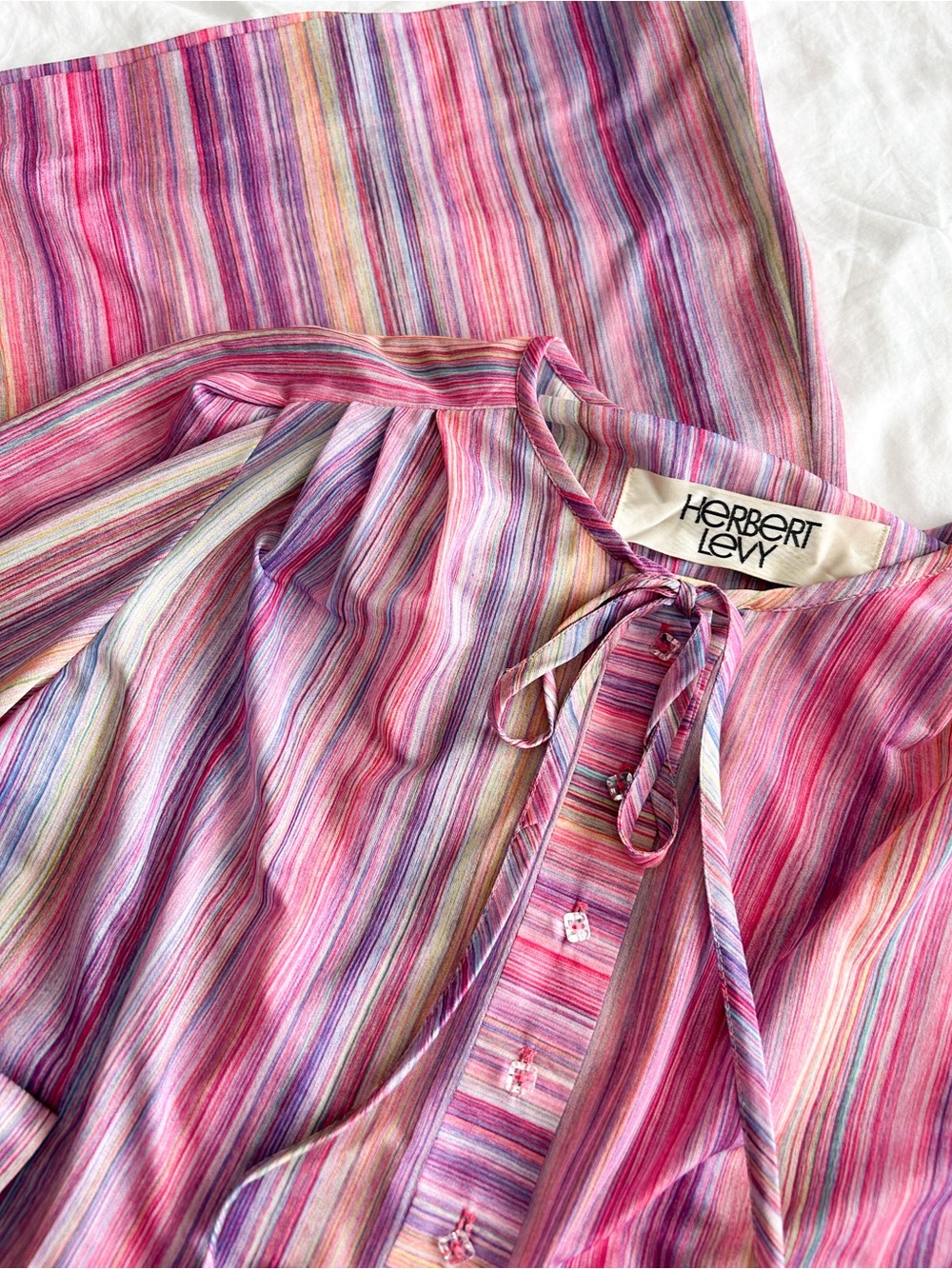 Herbert Levy Vintage Pink Multi-Stripe Midi Dress 60s/70s